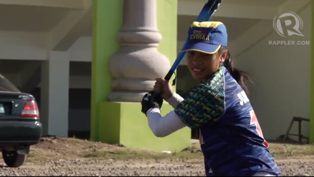 A girl from the CVIRAA region takes batting practice. Photo by Adrian Portugal/Rappler