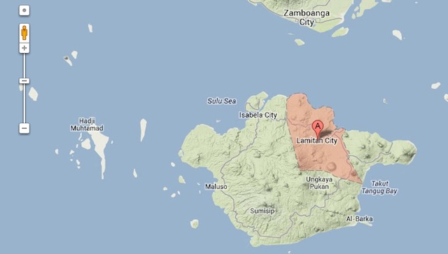 SPILL OVER?: Firefight spread to nearby island of Basilan. Screenshot of Google Maps