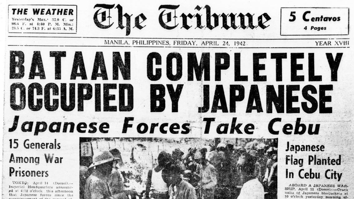 HEADLINES. The Tribune's headlines signal the completion of the Japanese occupation of the Philippines. Photo credit: World War II Database (ww2db.com)