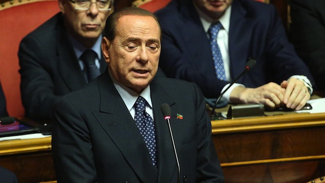 BANNED. In this file photo, former Prime Minister and leader of Forza Italia, Silvio Berlusconi (C) speaks at the Senate before a confidence vote at the Parliament, in Rome, Italy, 02 October 2013. EPA/Alessandro Di Meo