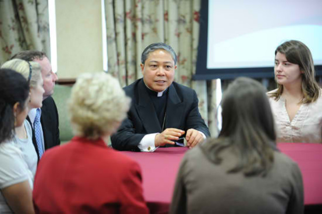 VATICAN DIPLOMAT. Archbishop Bernardito Cleopas Auza speaks to students of Fordham University in the United States about serving in Haiti. File photo by Chris Taggart courtesy of Fordham University, www.fordham.edu