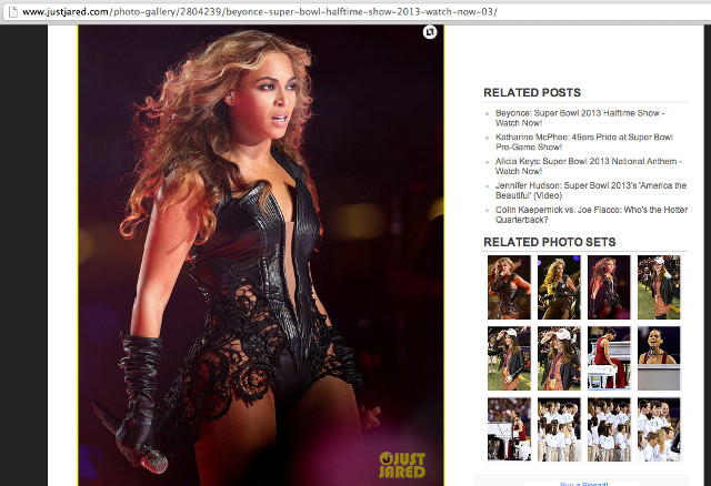 BETTER THAN MADONNA? Beyonce's 2013 Super Bowl halftime performance generated the hashtags #BeyonceBowl and #SuperBeyonce on Twitter. Screen shot from www.justjared.com