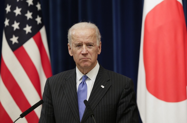 BIDEN IN JAPAN. US Vice President Joe Biden speaks during a joint announcement with Japanese Prime Minister Shinzo Abe (unseen) after talks at the latter's official residence in Tokyo, Japan, 03 December 2013. EPA/Kimimasa Mayama
