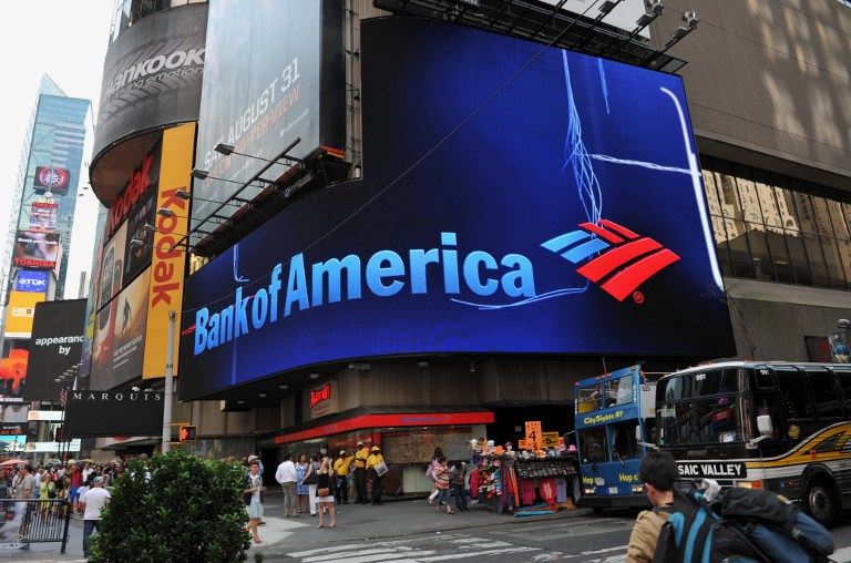 A Bank of America branch August 20, 2013 in New York's Times Square. Photo by AFP/Stan Honda