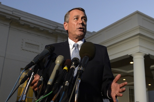 STILL NO DEAL. US Speaker of the House, Republican John Boehner (C), delivers remarks to members of the news media following a meeting with US President Barack Obama (not pictured) on the partial government shutdown standstill, outside the Oval Office of the White House in Washington DC, USA, 02 October 2013. EPA/Michael Reynolds