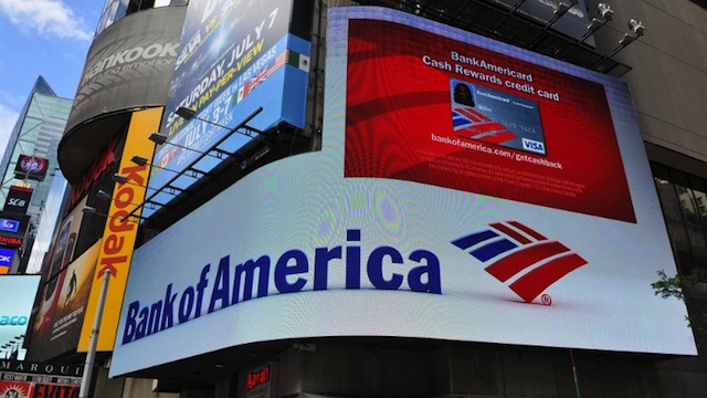 MASSIVE LAYOFF. A view of a Bank of America branch is seen on June 26, 2012 in New York's Times Square. AFP PHOTO/Stan HONDA