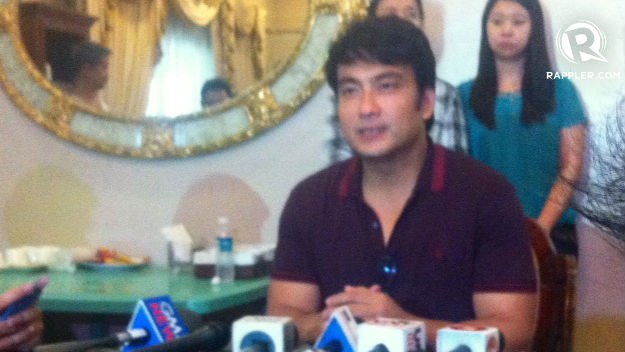 HARASSMENT. Sen Bong Revilla called a press conference on election day and accused Cavite police of harassing his family. Photo by Natashya Gutierrez