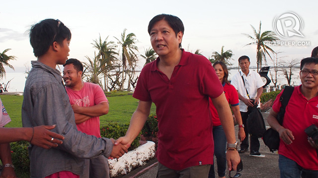 IN MOTHER'S HOMETOWN. Sen. Bongbong Marcos arrives in Tacloban City, 17 November 2013. Photo by Jake Verzosa