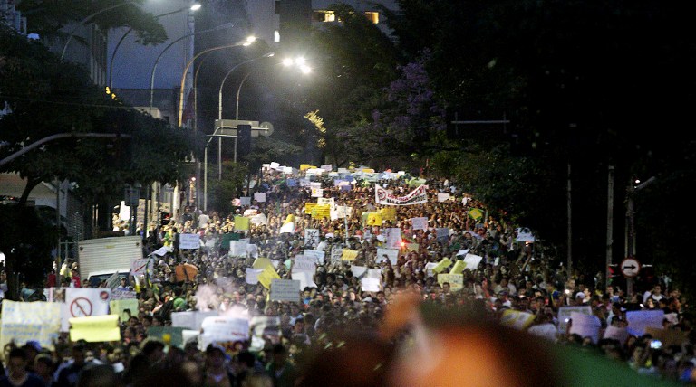 MORE PROTESTS. Thousands of people march during a protest on Consolação Street in Sao Paulo, Brazil on June 22, 2013 against price hikes and corruption. Photo by Daniel Guimaraes/AFP