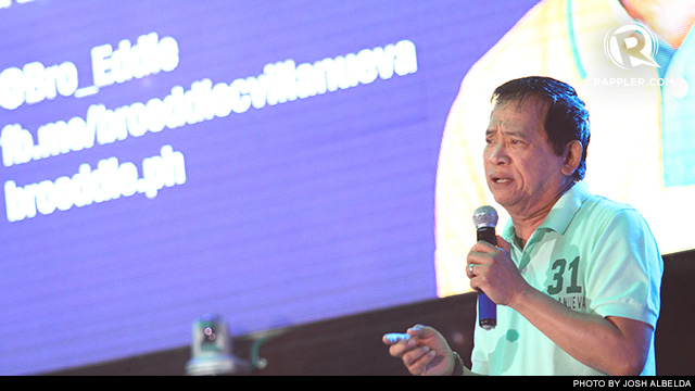 BRO. EDDIE. The founder of Jesus is Lord, a self-styled kingmaker and twice-defeated presidential bet, enumerates various programs JIL has done in fields of health, jobs, and justice. Photo by Rappler/Josh Albelda