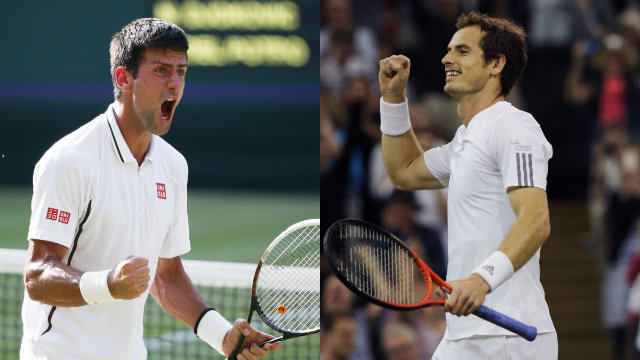 BUDDING RIVALRY. Novak Djokovic and Andy Murray will face each other in the Wimbledon final. Photos by Kerim Okten and Tom Hevezi/EPA