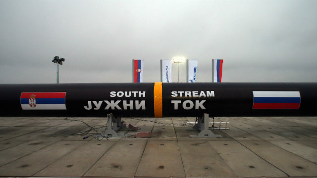 SUSPENDED. Steel pipe before the ceremony for the construction of the South Stream gas pipeline in a field north of Belgrade marked the ceremonial start of construction work in Serbia in November 2013. File photo by Koca Sulejmanovic/EPA