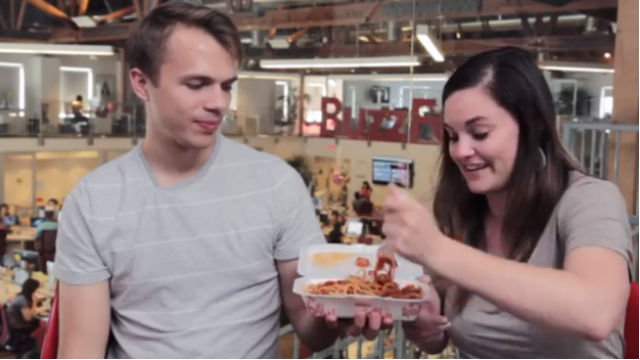 TASTE TEST. BuzzFeed staff tastes Jollibee for the first time. Screenshot from YouTube