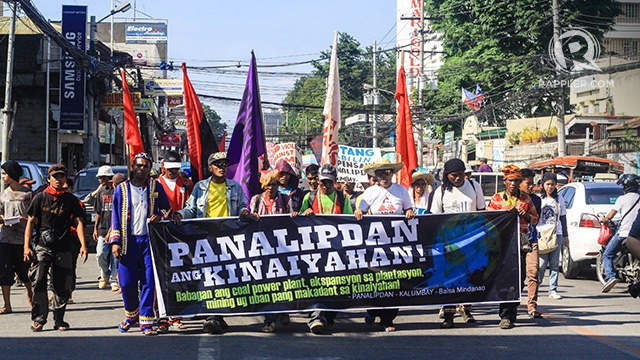 WHY NOT HYDRO? Demonstrators denounce the construction of coal power plants in Northern Mindanao when the region is rich in hydrothermal energy resources. Photo by Bobby Lagsa/Rappler.com