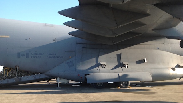 HELP FROM CANADA: A massive military cargo plane C-17 of Canadian Forces arrived at Iloilo International Airport on November 14. Photo from the Armed Forces of the Philippines