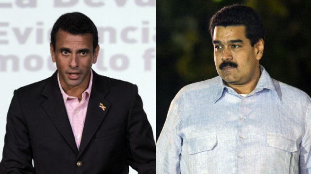 Capriles photo: AFP/Juan Barreto; Maduro photo: AFP/Leo Ramirez