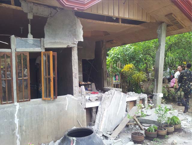 DAMAGED HOUSE. The damage in a home caused by a magnitude 5.7 earthquake in Carmen, North Cotabato, June 2, 2013. Photo courtesy of the North Cotabato provincial government