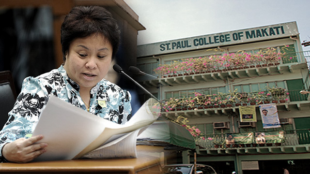 HENARES VS ST PAUL. Internal Revenue Commissioner Kim Henares is challenged by St Paul College of Makati. Henares photo by Ted Aljibe/AFP and St Paul photo from their website