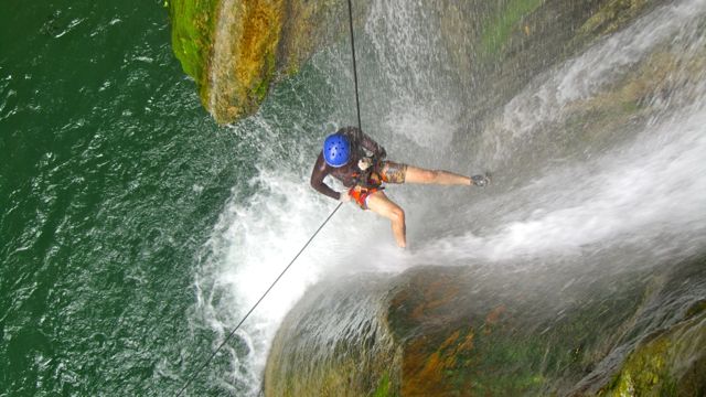 RAPPELLING DOWN A 65-FT drop at the Mapawa River Trail. Photo taken by guide