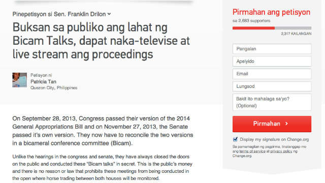 TRANSPARENCY. A petition to make the bicameral meeting on the 2014 budget has circulated online 