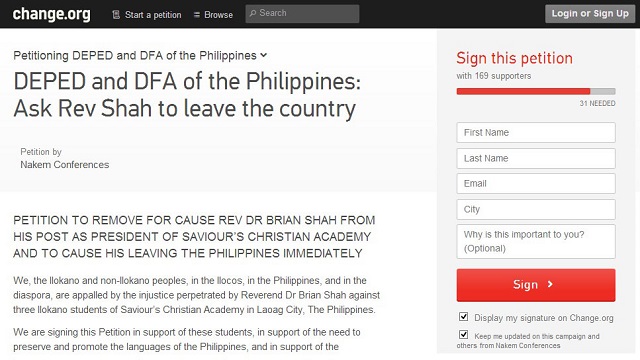LEAVE. The online petition has gained 169 supporters since its August 7 posting. Screen grabbed from change.org