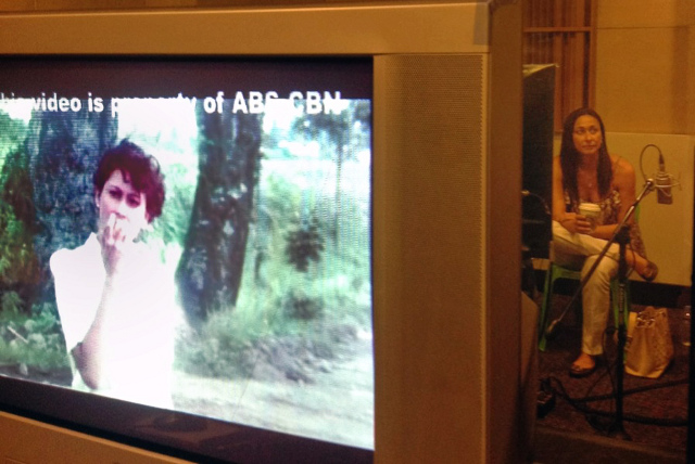 TIME WARP. Here we see on the monitor one of the scenes with me playing Trining Ojeda. That's me sitting in the recording room 30 years later during the DVD commentary shoot at ABS-CBN.