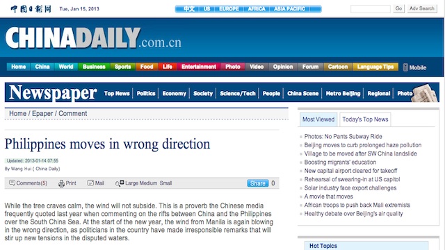 OFFICIAL MOUTHPIECE. China Daily is considered one of China's official mouthpieces, and all its articles are sanctioned by the ruling Communist Party. Screenshot from the China Daily website