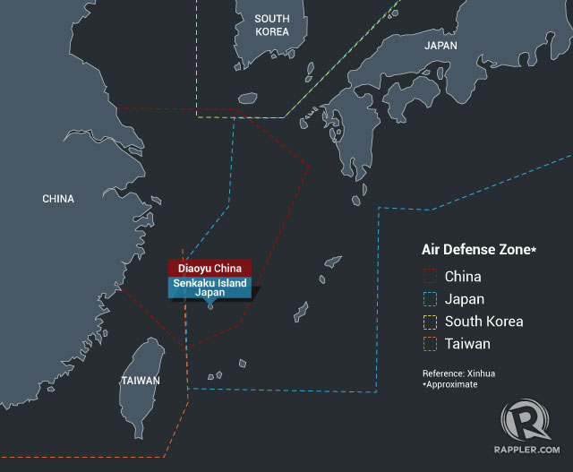 BATTLE LINES. A map of China's proposed air defense zone that includes disputed islands. Graphic sourced from image from Xinhua's Twitter account