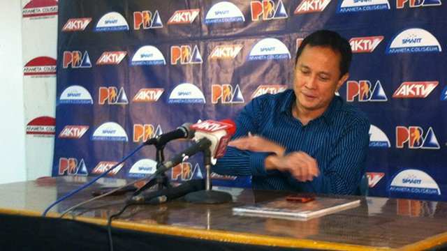 PBA Commissioner Chito Salud holding a press conference. File photo.
