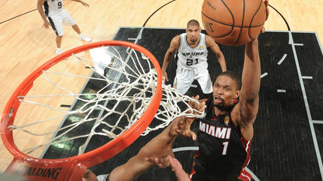 SLAPPED. NBA has fined Chris Bosh for flopping midway in the second quarter in Heat's 109-93 win over the Spurs. Photo from NBA's Facebook page.