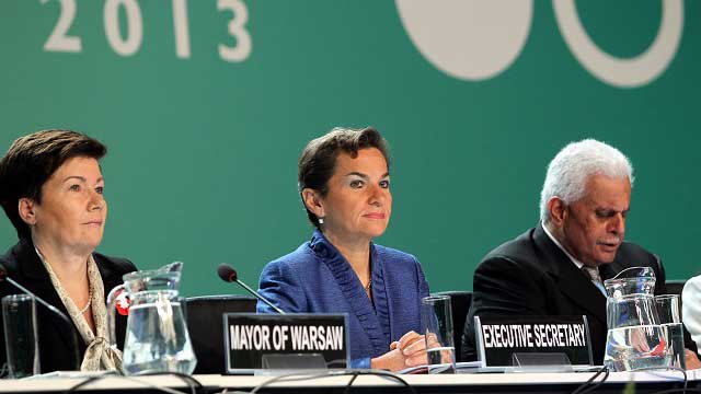 FOUR DAYS LEFT. COP Executive Secretary Christiana Figueres (C) at the official opening of the UN Climate Change Conference 2013. EPA/RADEK PIETRUSZKA POLAND OUT