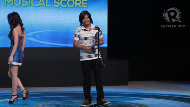 Kevin Dayrit of 'Catnip' accepting the award for Best Musical Score. The film went on to win 3 other awards.