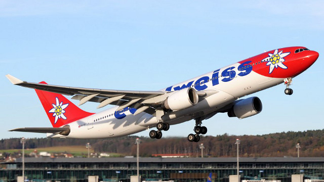 EDELWEISS AIR. Primary colors make this plane eye-grabbing. Photo from Wikimedia Commons