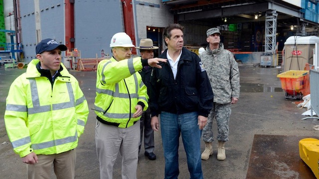 New York Governor Andrew Cuomo inspects storm preparedness efforts at the World Trade Center. Photo from his Facebook page