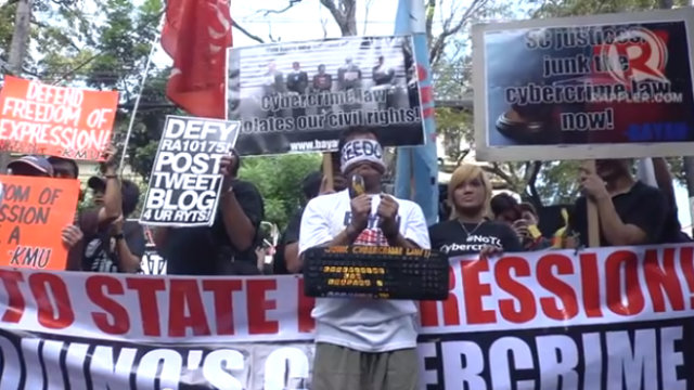Protesters troop to the Supreme Court to protest ahead of the oral arguments on the Cybercrime Prevention Act of 2012.