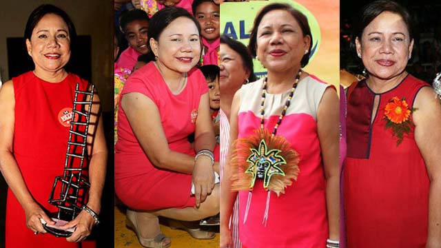ROSY TINTS. Cynthia Villar often wears red, orange or pink dresses when on the campaign trail. Photos from the Cynthia Villar Facebook page