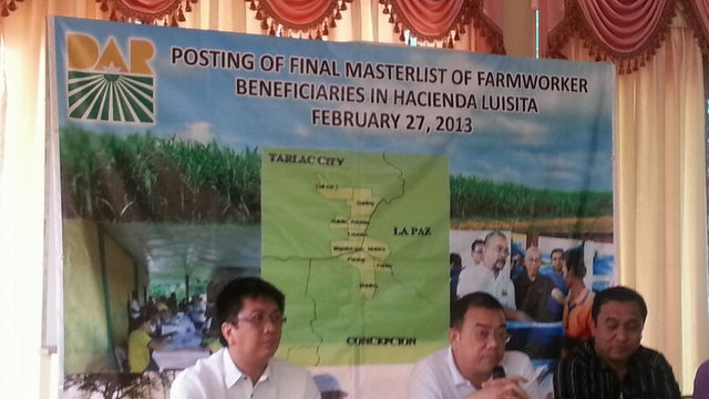 FINAL LIST. DAR releases final masterlist of beneficiaries of land parcels in Hacienda Luisita.