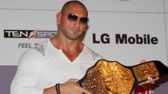 THE ANIMAL IS BACK. Dave Batista, shown here during a 2008 WWE promotional event in New Delhi, India, made his long awaited return to the company on Monday. Photo by EPA/STR