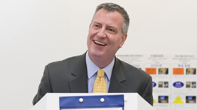 NEW NYC MAYOR. New York City mayoral candidate Bill de Blasio smiles as he casts his vote, 5 November 2013. Photo courtesy of the De Blasio campaign
