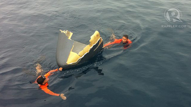 RECOVERED. Debris believed to be part of the missing OV-10 is recovered 11 nautical miles from Puerto Princesa pier