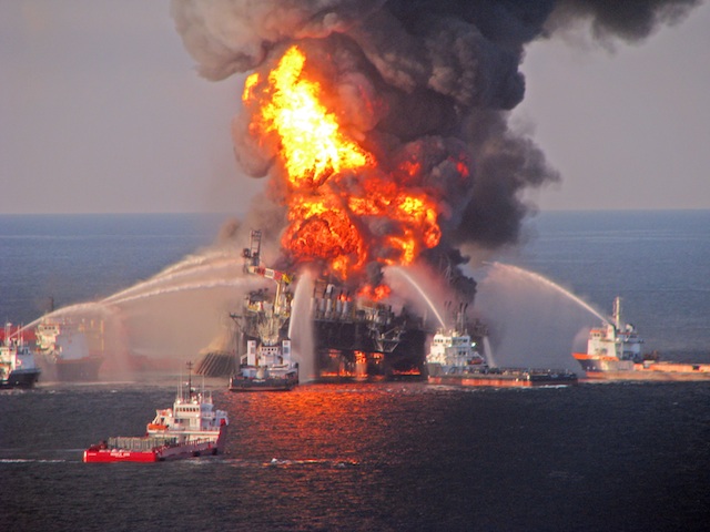 DEEPWATER HORIZON DISASTER. A file picture released by the US Coast Guard on 22 April 2010 shows a fire aboard the mobile offshore drilling unit Deepwater Horizon, located in the Gulf of Mexico 52 miles southeast of Venice, Louisiana, USA. Photo by EPA/US Coast Guard/Handout