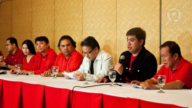 DEFENSE IN RED. The defense panel dresses in red to make a statement. Photo by Rappler