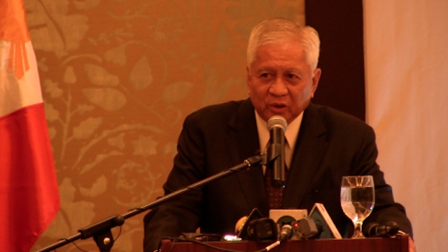 IN CASE OF WAR. Foreign Secretary Albert del Rosario cites the mutual defense treaty between the Philippines and the US for offering to the US the military bases here in case of war with North Korea. Photo by Carlos Santamaria