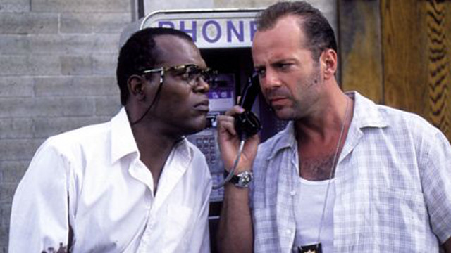 PHONE PALS. Samuel L. Jackson and Bruce Willis in 'Die Hard with a Vengeance'
