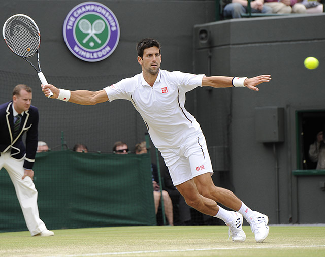 PEAKING AT THE RIGHT TIME. Djokovic thrashed Jeremy Chardy in straight sets. Photo by EPA/Gerry Penny.