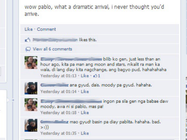DISAPPOINTED? Pablo's arrival doesn't impress some Cebu residents. Screengrab from Facebook