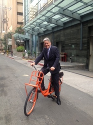 Dutch Ambassador Ton Boon von Ochssee is photographed biking from work in February 2013. File photo from the Dutch Embassy website by Tatine Faylona