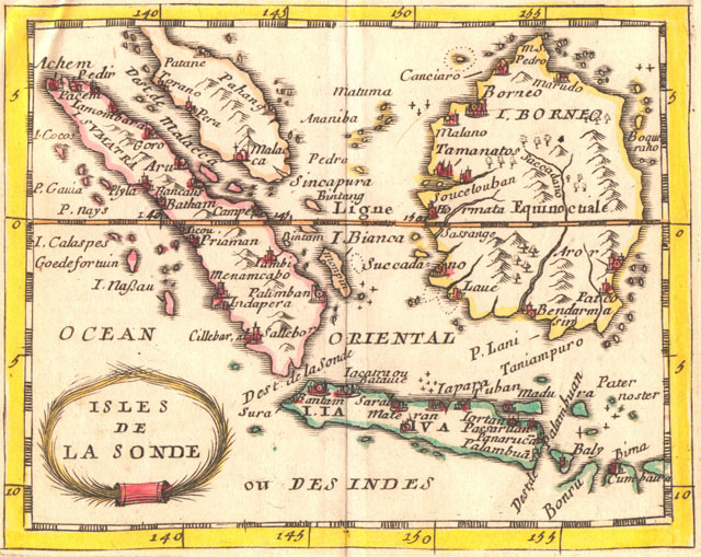 17th century Duval map of the Sunda Islands, a group of islands that form part of the Malay archipelago.