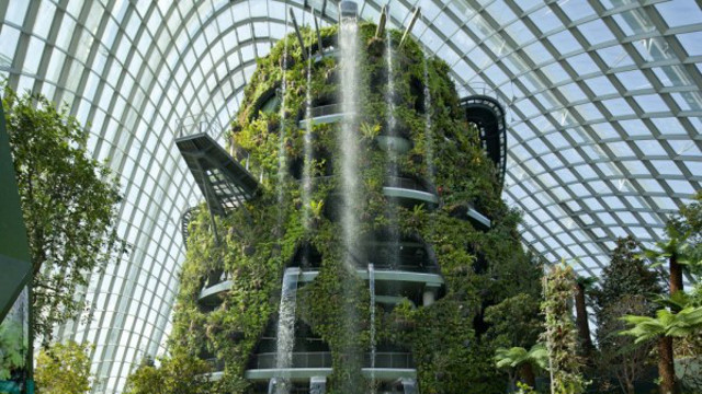 BAY SOUTH GARDEN. This conservatory has an indoor waterfall. Photo from www.architizer.com