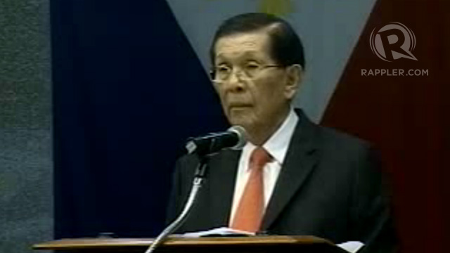 'IRREVOCABLE' RESIGNATION. Senate President Juan Ponce Enrile announces his resignation as Senate President in a privilege speech at the Senate, June 5 2013. Frame grab courtesy of the Senate livestream